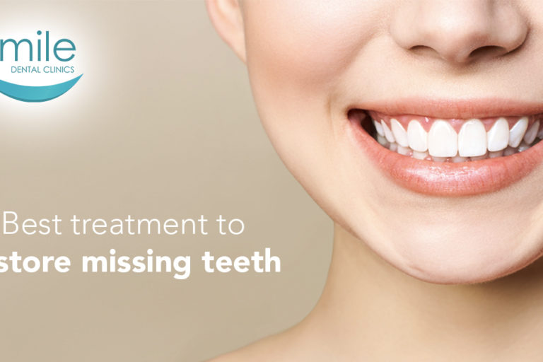 Smiling woman advertising dental implants
